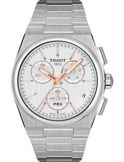 Tissot PRX wristwatch with stainless steel case and bracelet, and silver dial. | Feldmar Watch Co. Tissot PRX wristwatch with stainless steel case and bracelet, and silver dial.