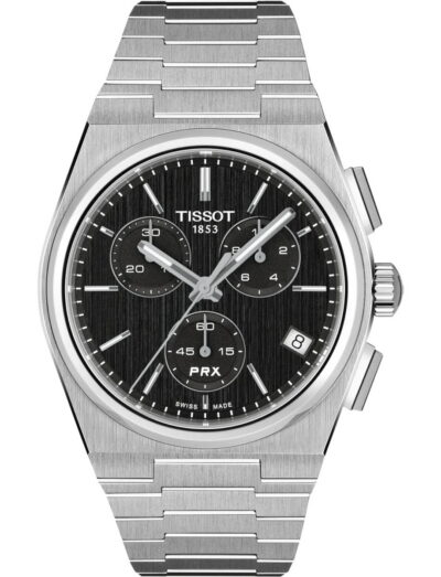 Tissot PRX wristwatch with stainless steel case and bracelet, and black dial. | Feldmar Watch Co. Tissot PRX wristwatch with stainless steel case and bracelet, and black dial.