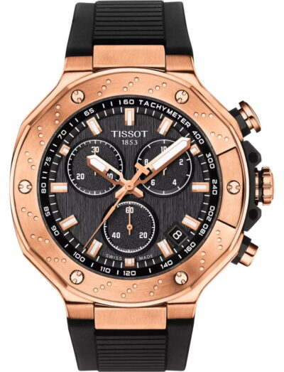 Tissot wristwatch with PVD stainless steel case, black dial and black silicone strap