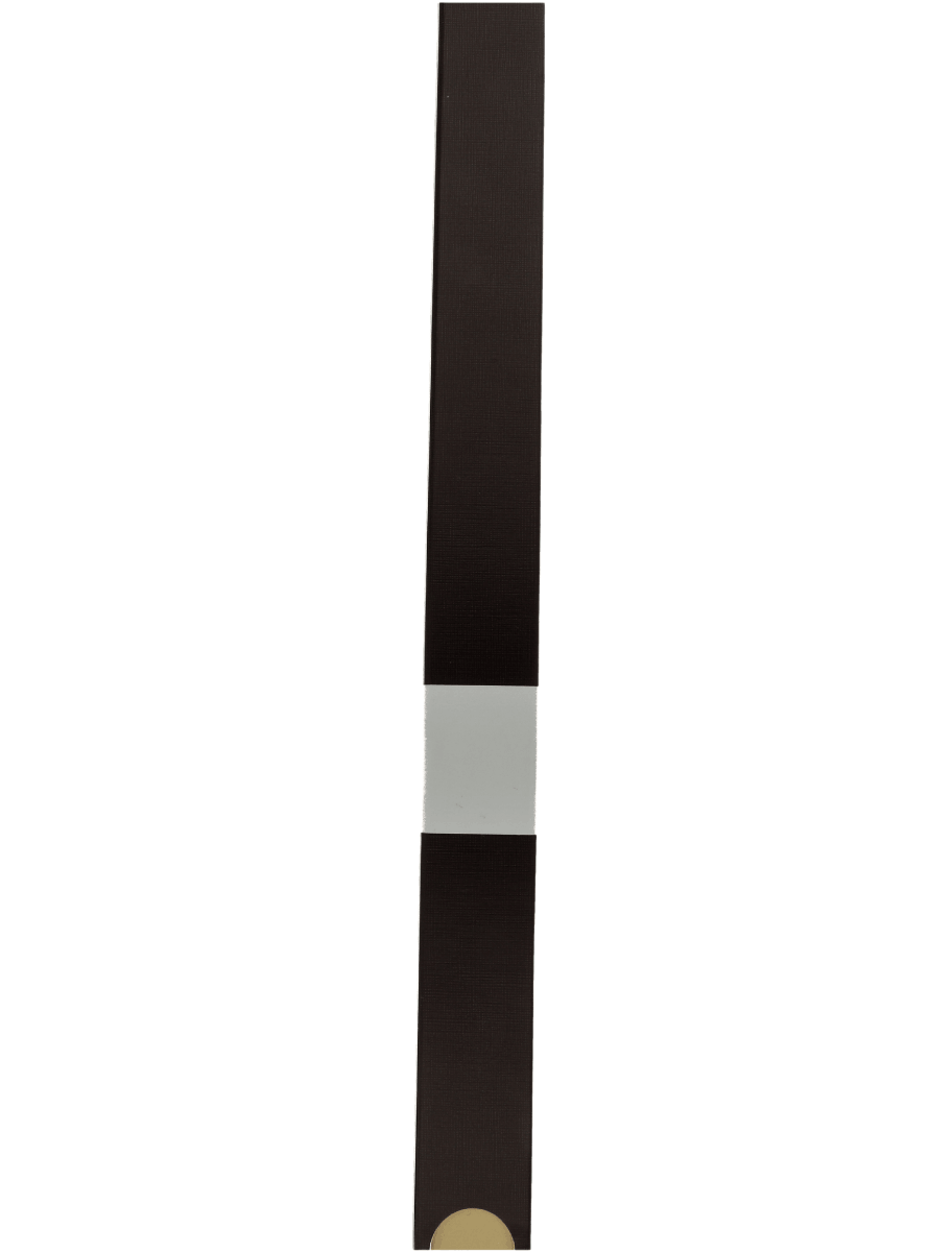 Long dark brown strap with a light gray central band and a small beige end cap at the bottom.