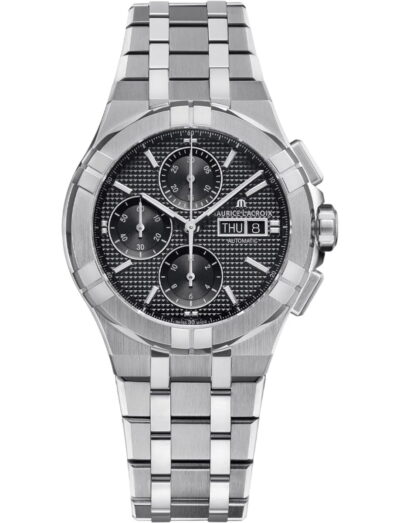 Maurice Lacroix wristwatch with stainless steel case and bracelet and black dial