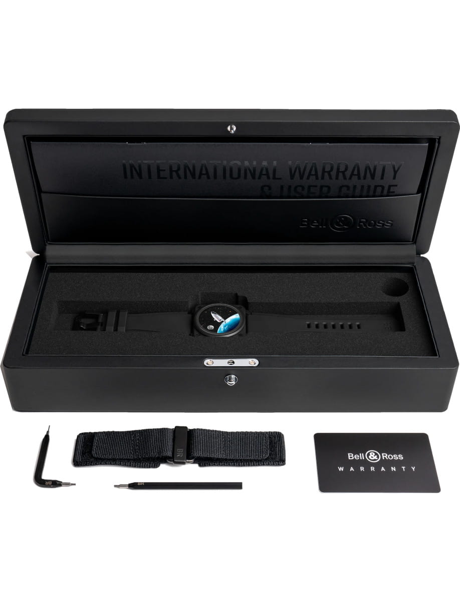 Bell & Ross watch kit in a black presentation box with foam insert and warranty card accessories