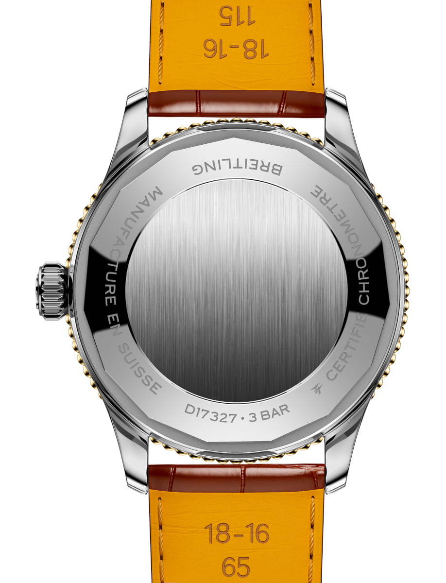 Breitling Navitimer Chronometer wristwatch with a 18k yellow gold and steel case, and closed case back.