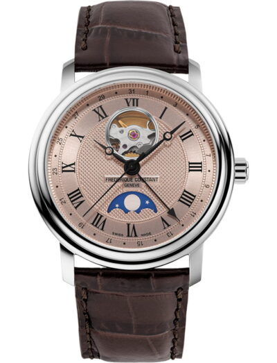 Frederique Constant wristwatch with stainless steel case, sunray-brushed dial and leather strap