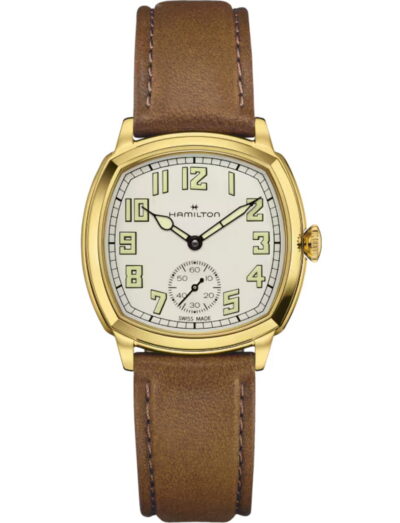Hamilton wristwatch with stainless steel case, beige dial and cow leather strap