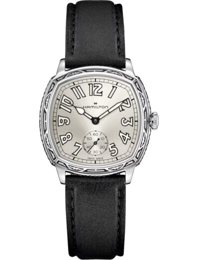 Hamilton wristwatch with stainless steel case, white dial, cow leather