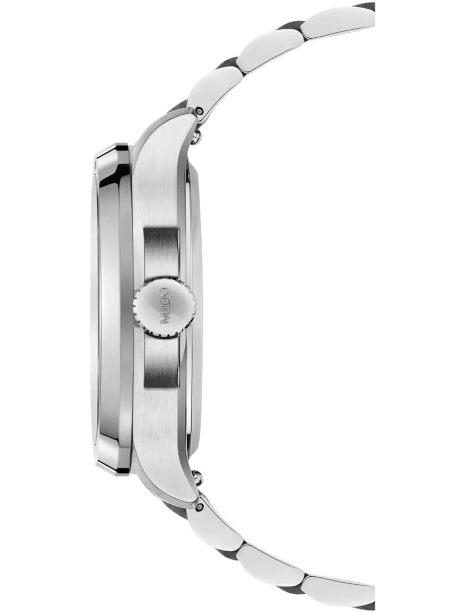 Mido wristwatch with stainless steel case and bracelet.