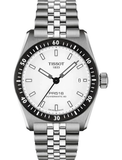 Tissot wristwatch with stainless steel case and bracelet and white dial