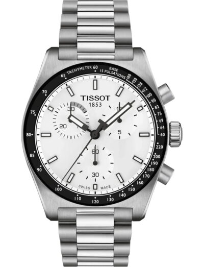 Tissot wristwatch with stainless steel case and bracelet and white dial