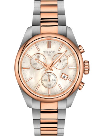 Tissot wristwatch with stainless steel case and bracelet and white mother of pearl dial