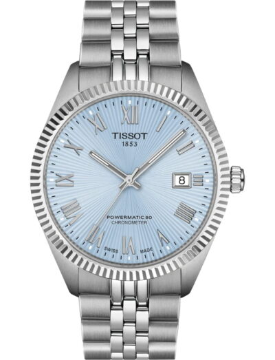 Tissot wristwatch with stainless steel case and bracelet and ice blue dial