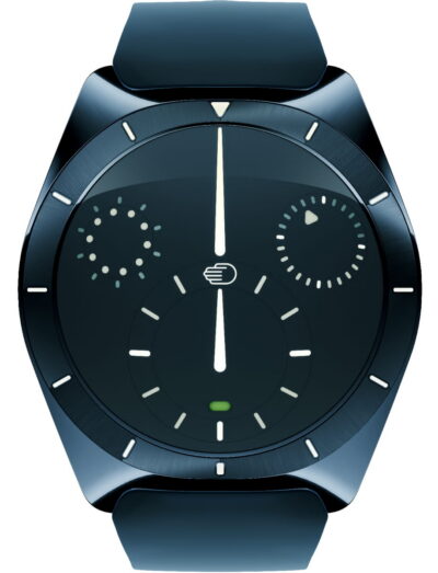 Ressence wristwatch with grade 5 titanium case and dial, and rubber strap.
